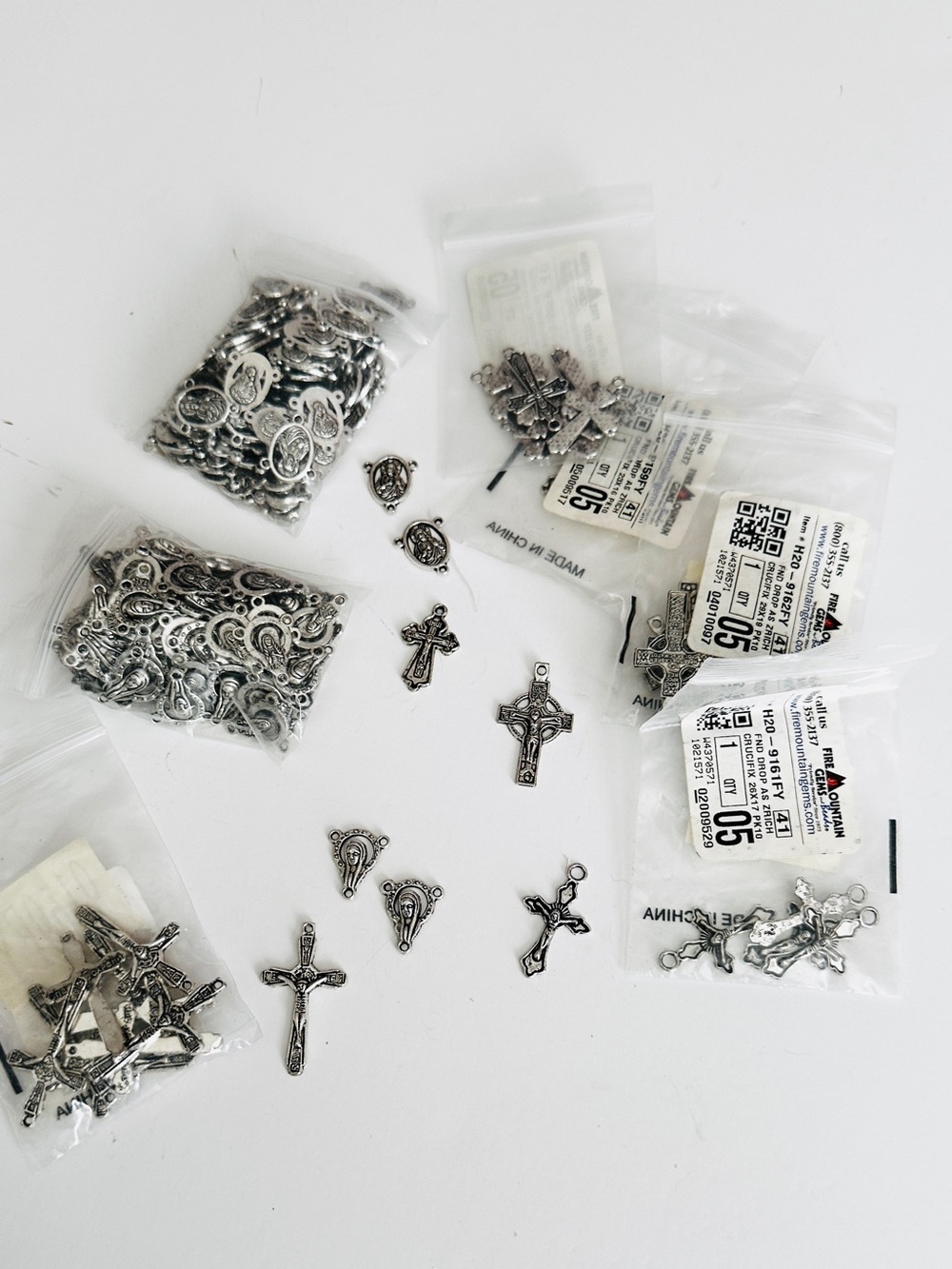 Lot #19 Silver Tone Religious Charm Lot - Cross and Medal Pendants